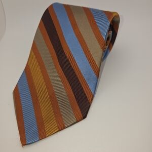 Jos A Bank‎ Necktie Mens Silk Burt Orange Stripes brown tan blue orange Italy